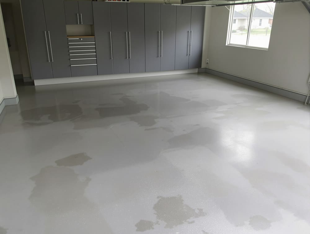 Bare, worn concrete garage floor before coating