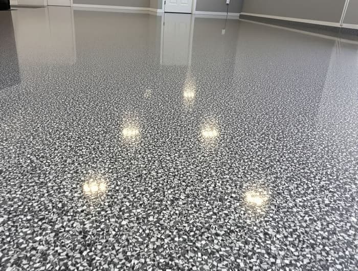 Charcoal vinyl flake epoxy garage floor
