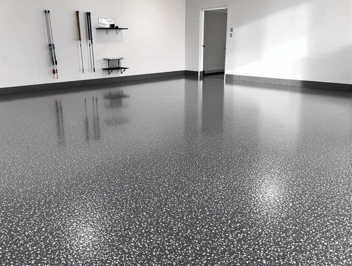 Slate gray flake polyaspartic floor