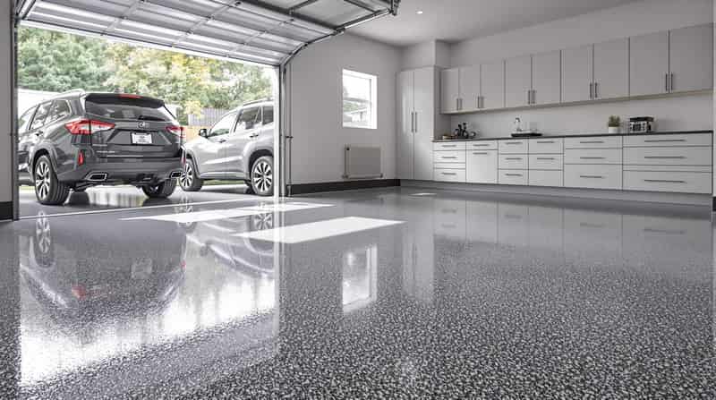 Finished garage floor with car